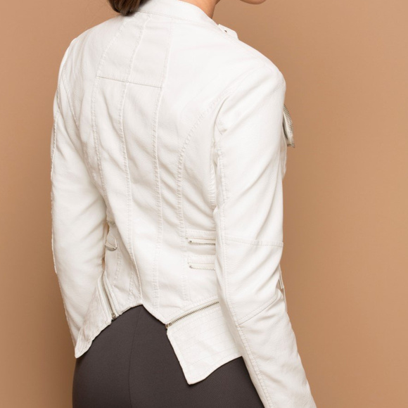 WHITE VEGAN LEATHER JACKET - Picture 3 of 4